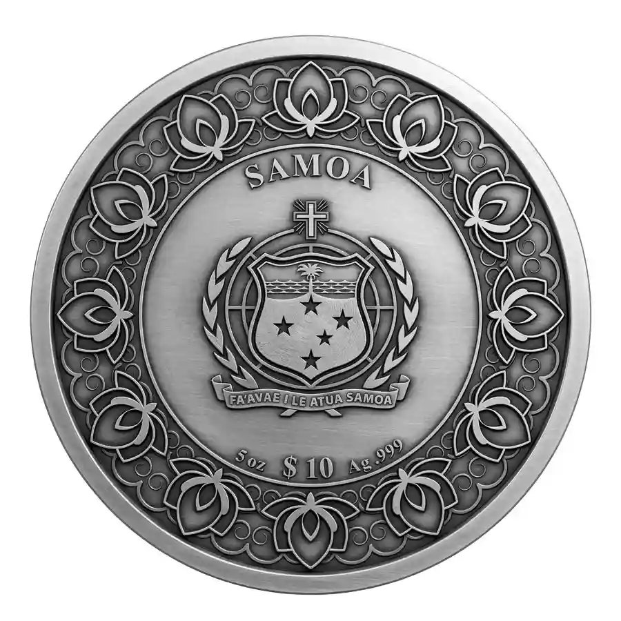 shangri-la-obv 2026 Samoa 5 oz Shangri-La Sliding Door 24K Gilded Silver Coin