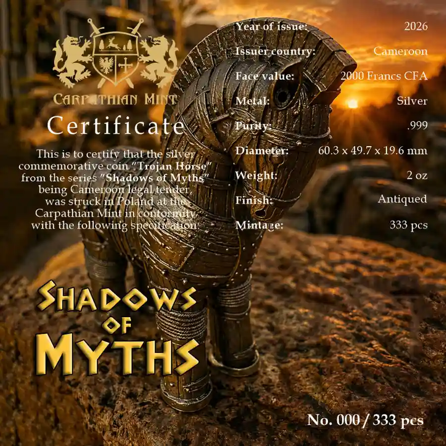 trojan-cert 2026 Shadows of Myth Trojan Horse Silver Coin