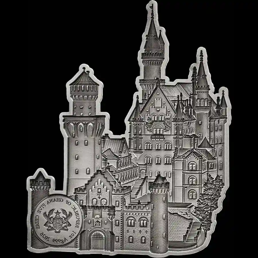 Neuschwanstein-obv 2026 Ghana Monuments – Neuschwanstein Antique Finish Silver Coin