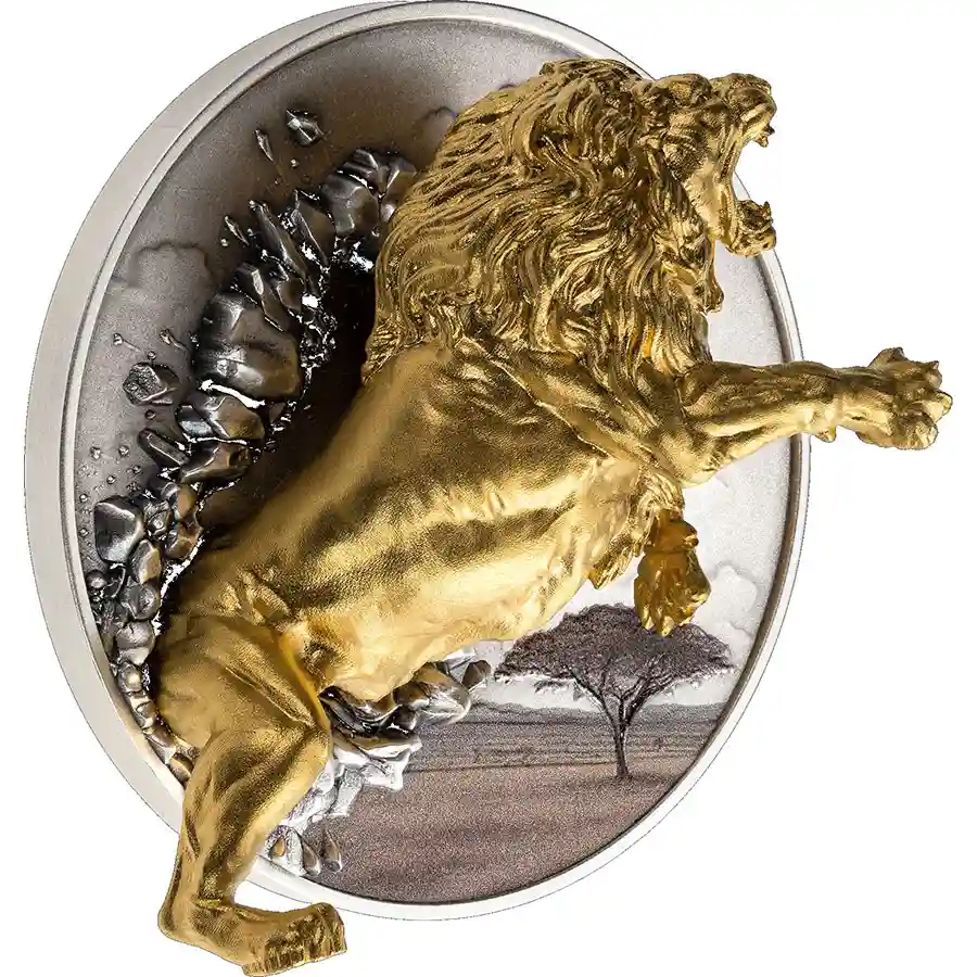 dynamic-lion-iso 2026 Dynamic Dimension Lion Sculptured Silver Coin