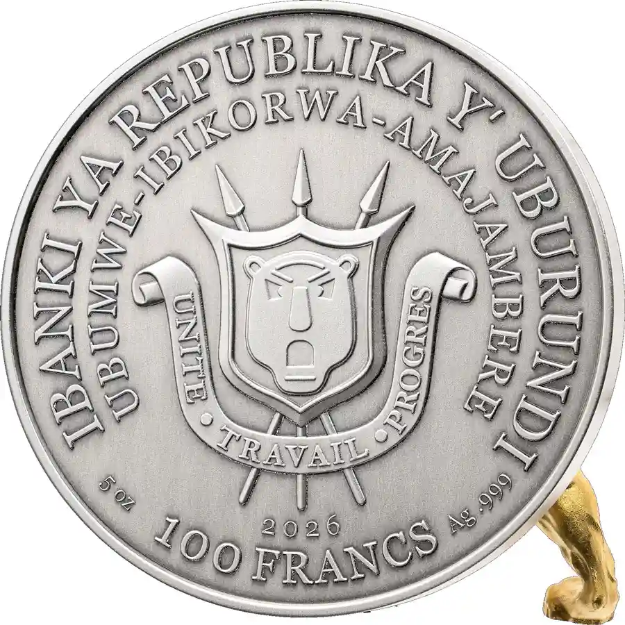 dynamic-lion-obv 2026 Burundi 5 oz Dynamic Dimension Lion Sculptured Silver Coin
