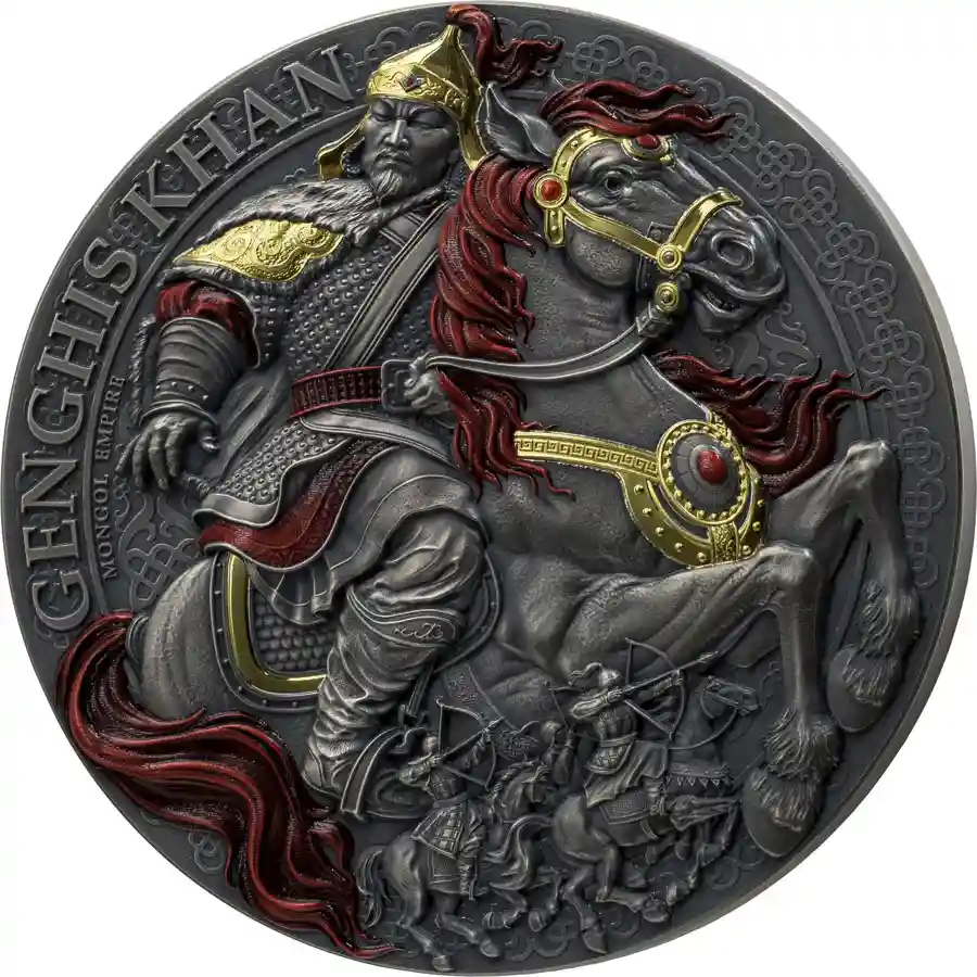khan-rev 2026 Cameroon 5 Ounce Great Commanders Genghis Khan High Relief Silver Coin