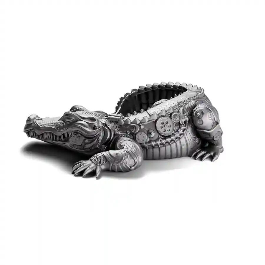antique-side 2027 Cameroon Gustave Crocodile 3D Sculpture Silver Coin