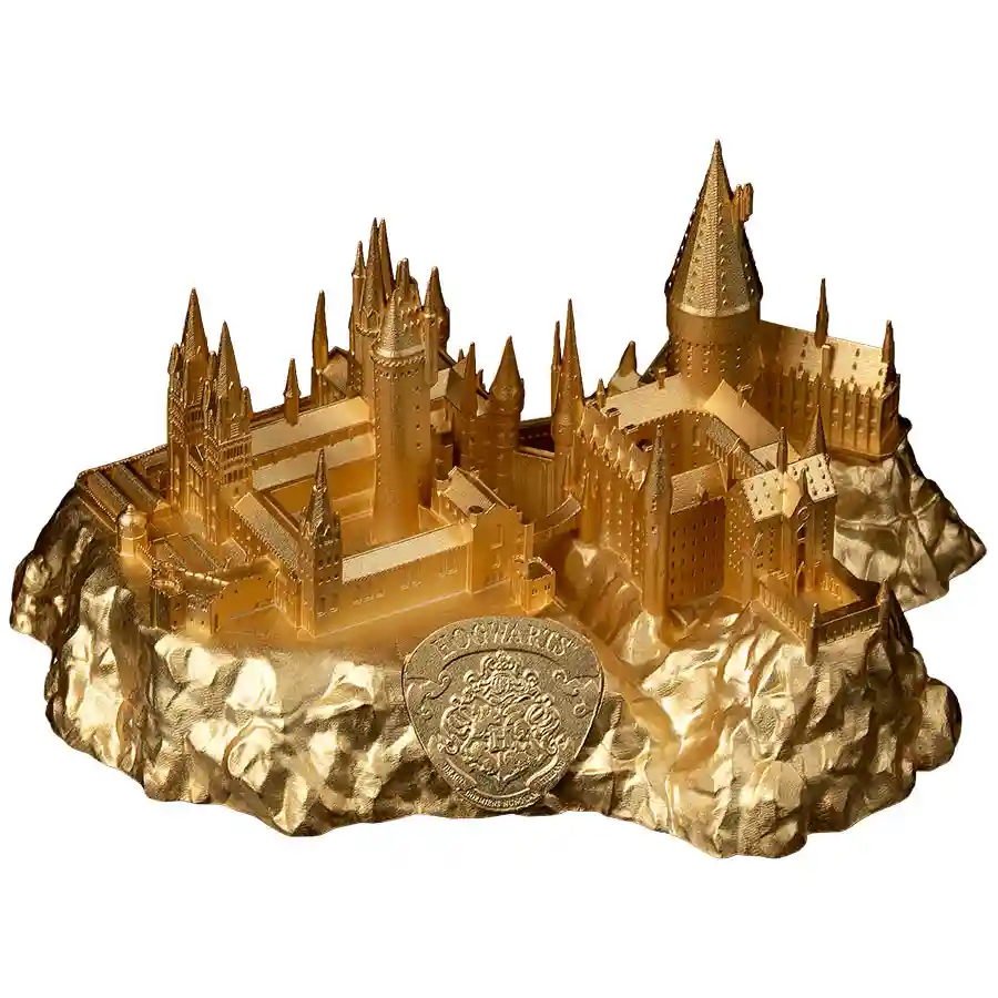 castle-obv Samoa 5 oz Hogwarts Castle 3D Minted 24K Plated Silver Coin