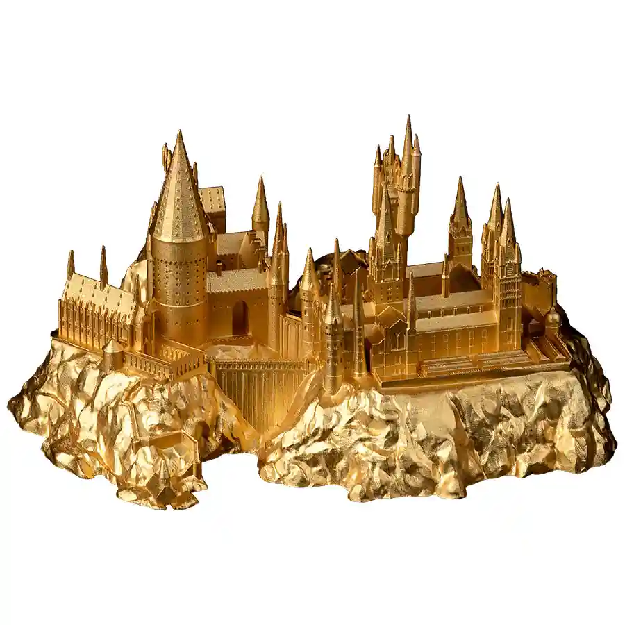 castle-rev Samoa 5 Ounce Hogwarts Castle 3D Minted 24K Gold Plated Silver Coin