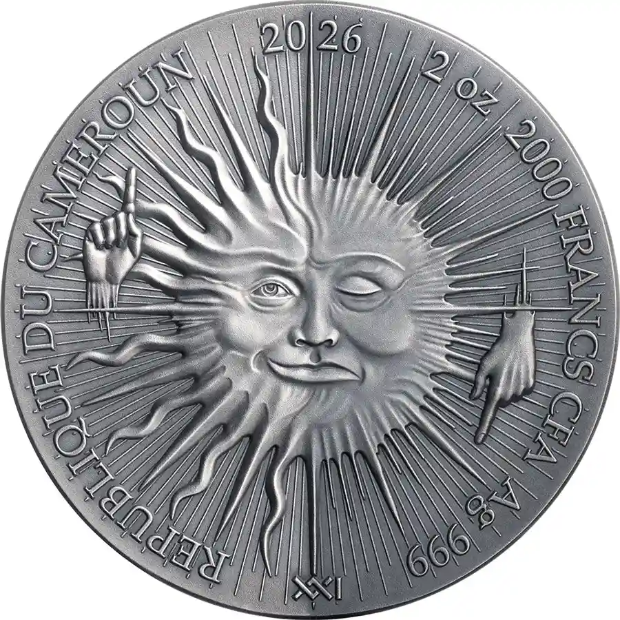 cyborg-obv 2026 Cameroon 2 oz Dual Essence Cyborg High Relief Antiqued Silver Coin