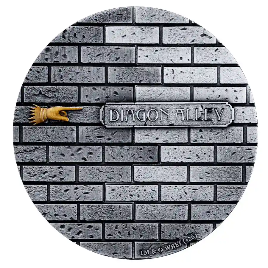 diagon-rev 2027 Samoa 5 Ounce Harry Potter Diagon Alley Sliding Door Silver Coin