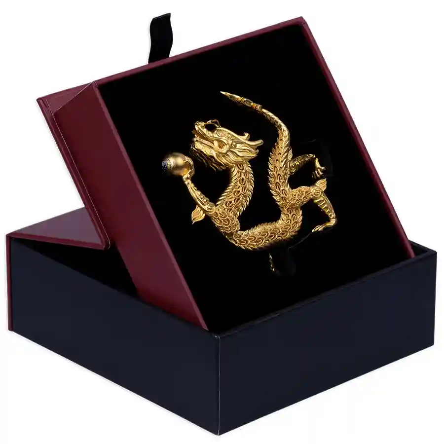 dragon-box-open 2027 Dragon 24K Plated 3D Shaped Filigree Silver Coin