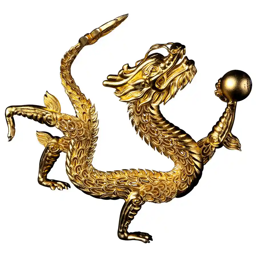 dragon-rev 2027 Samoa 2 Ounce Dragon 24K Plated 3D Shaped Filigree Silver Coin
