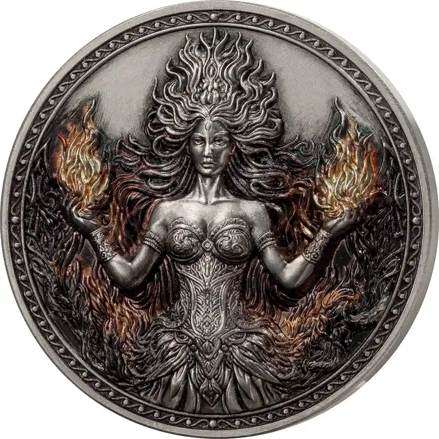 fire-rev 2026 Ghana 1 Ounce Four Elements Fire High Relief Antiqued Silver Coin