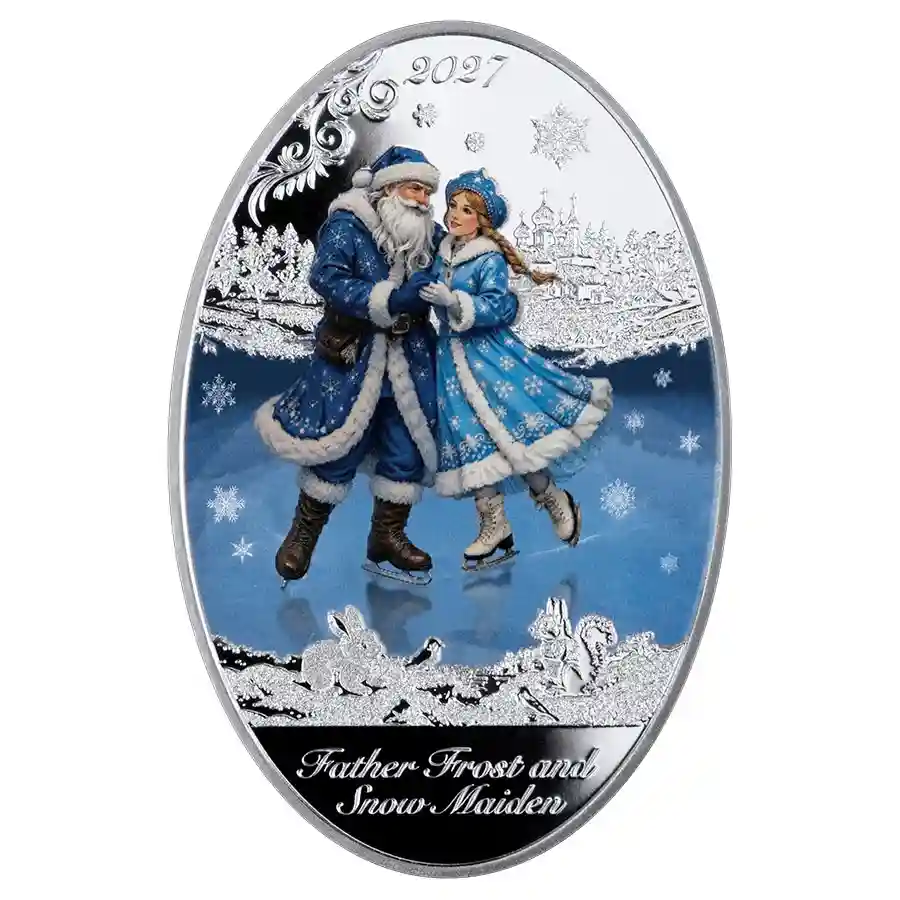 frost-rev 2027 Solomon Islands 1 Ounce Father Frost & Snow Maiden Silver Coin