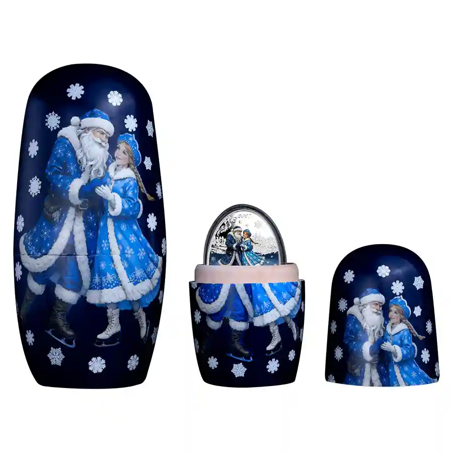frost-set Reserve your copy today at Art in Coins Montreal, the 2027 Father Frost & Snow Maiden Silver Coin