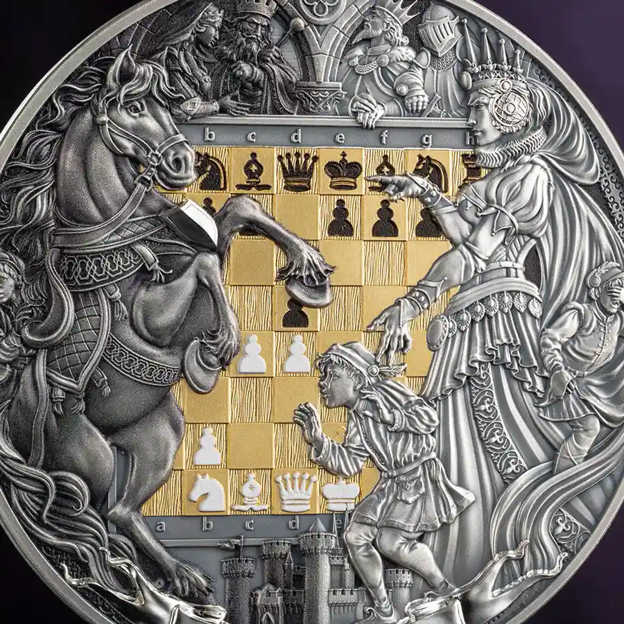 gambit-detail 2026 Niue Queens's Gambit 24K Gilded Antique Finish Silver Coin