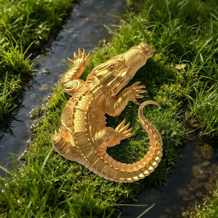 gilded-mood 2027 Cameroon Gustave Crocodile 3D Sculpture Gilded Silver Coin