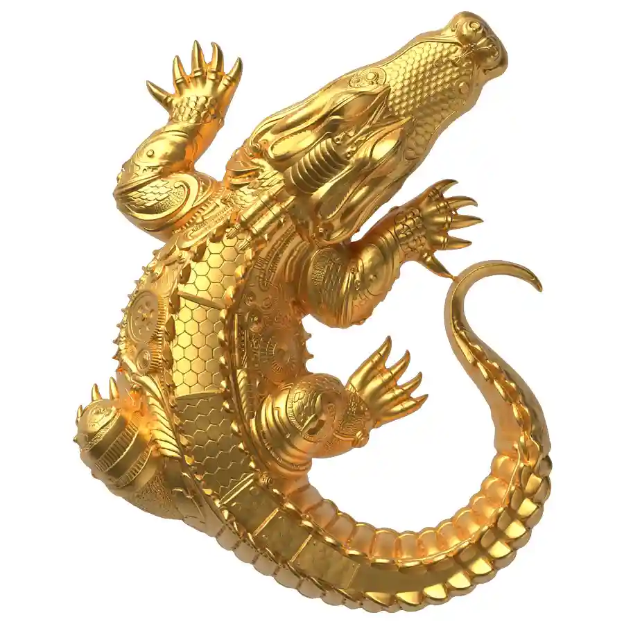 gilded-rev 2027 Cameroon 2 Ounce Gustave Crocodile 3D Sculpture Gilded Silver Coin