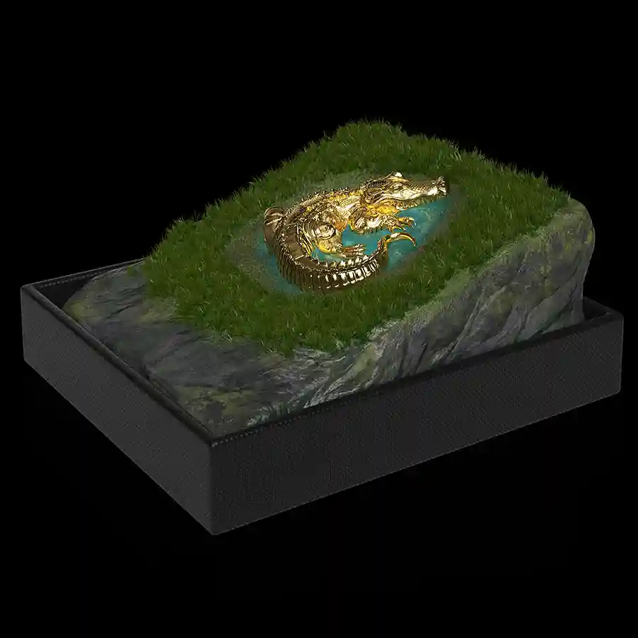 gilded-set 2027 Gustave Crocodile 3D Sculpture Gilded Silver Coin