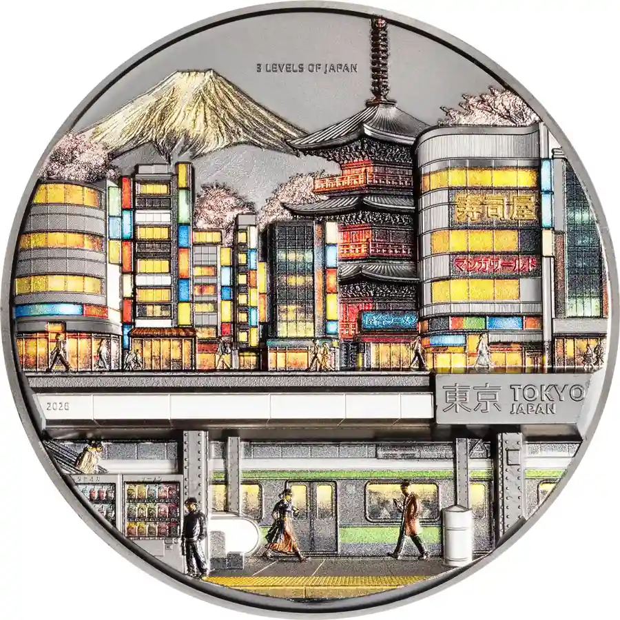 japan-rev 2026 Cook Islands 2 Ounce 3 Levels of Japan Black Proof Silver Coin