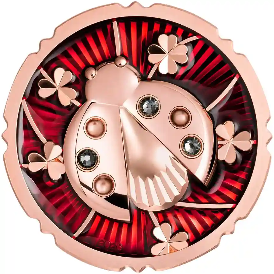 ladybug-rev 2026 Cook Islands 1 Ounce Evergreen Ladybug Rose Gilded Silver Coin
