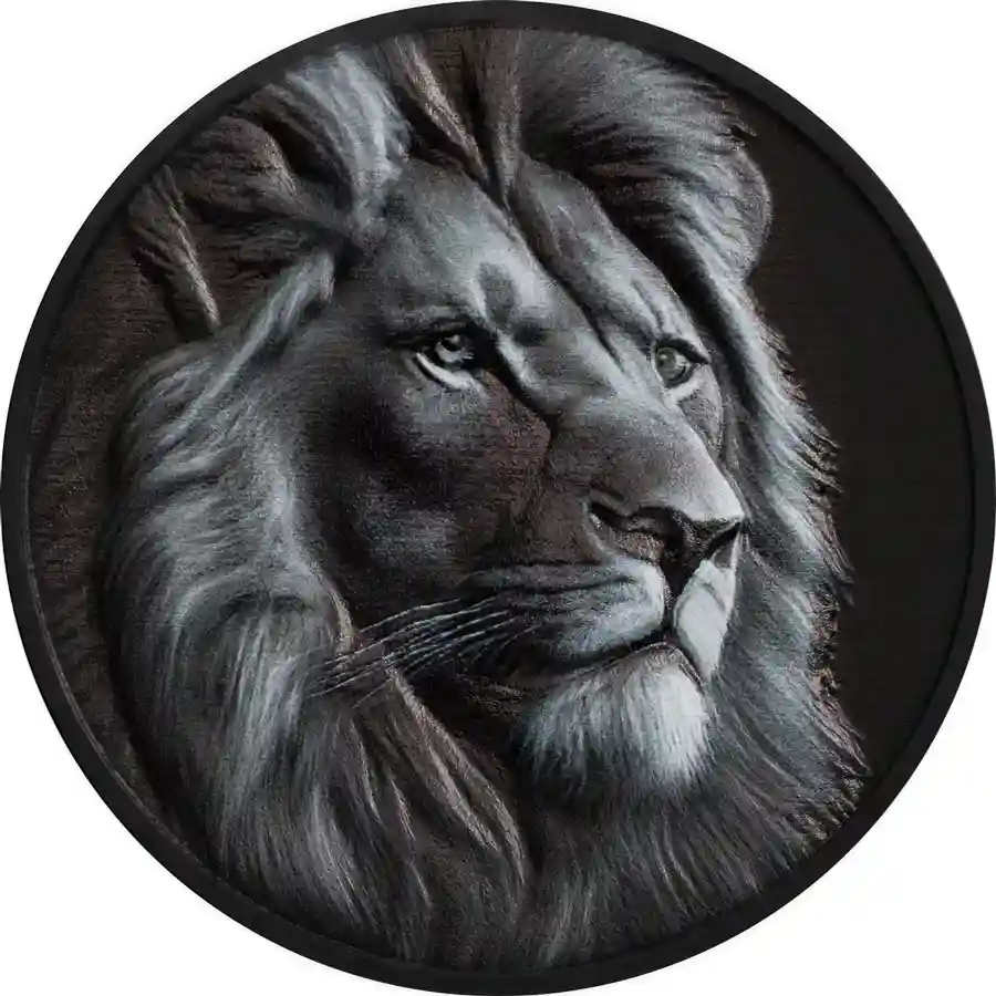 lion-rev 2026 Cook Islands 1 Ounce Obsidian Black Lion Colored Silver Coin
