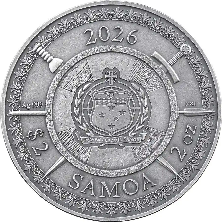 lionheart-obv 2026 Samoa 2 oz Richard the Lionheart 24K Gilded Silver Coin