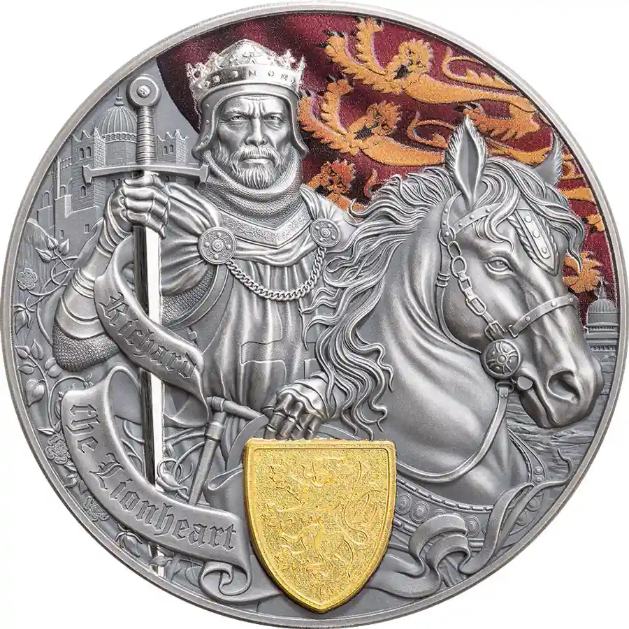 lionheart-rev 2026 Samoa 2 Ounce Richard the Lionheart 24K Gilded Silver Coin