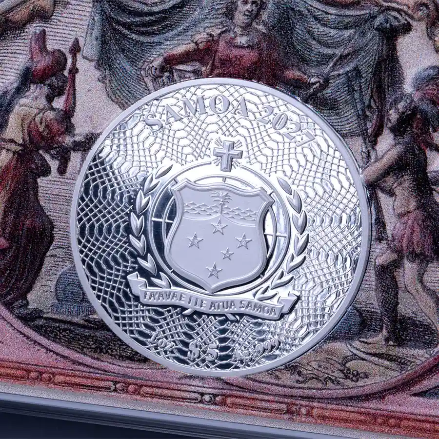 mapping-arms 2027 Samoa 17th Century Mapping History Colored Silver Coin