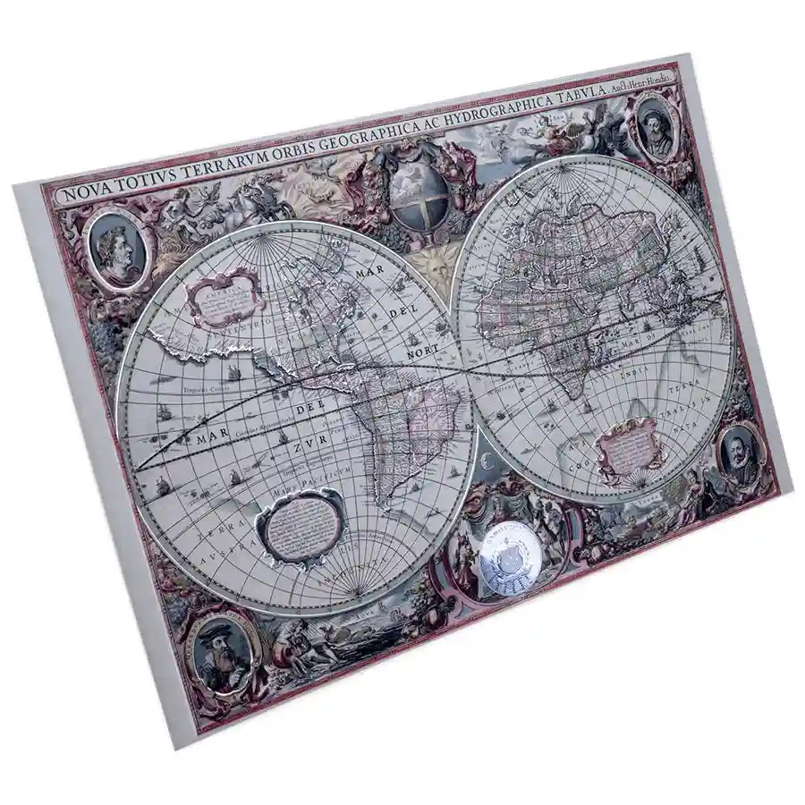 mapping-front-iso 2027 17th Century Mapping History Colored Silver Coin