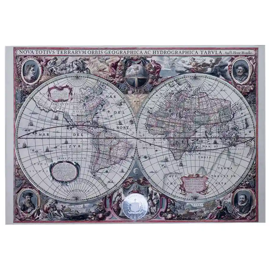 mapping-front 2027 Samoa 1 Ounce 17th Century Mapping History Colored Silver Coin