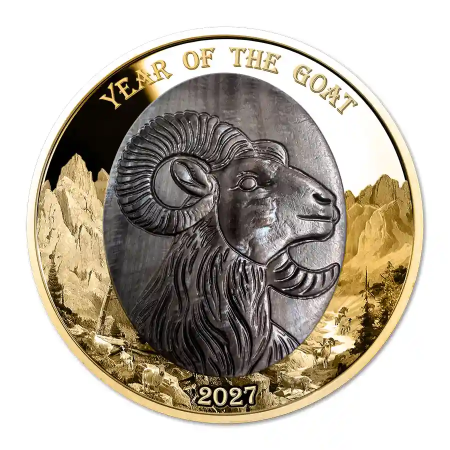mother-goat-gold-rev 2027 Solomon Islands 5 Ounce Year of the Goat Mother of Pearl Gold Coin