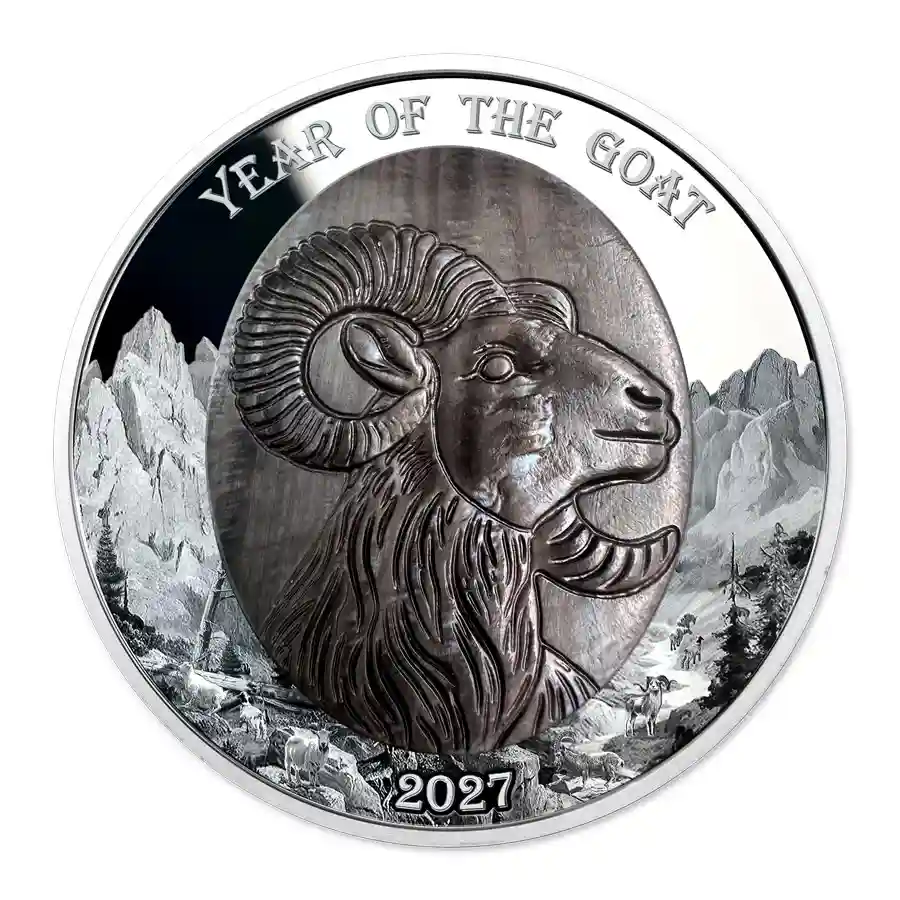 mother-goat-silver-rev 2027 Solomon Islands 5 Ounce Year of the Goat Mother of Pearl Silver Coin