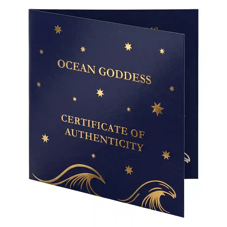 ocean-cert 2027 Ocean Goddess Colored 24K Plated Silver Coin