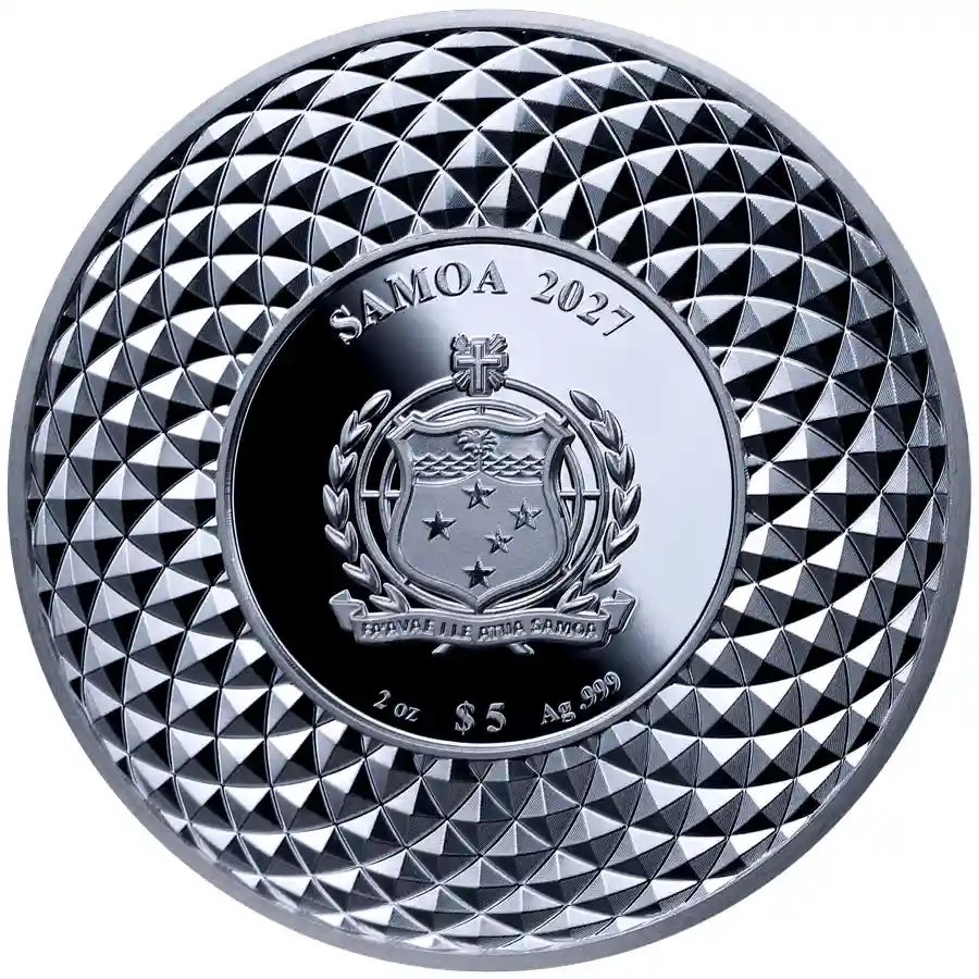 ocean-obv 2027 Samoa 2 oz Ocean Goddess Colored 24K Plated Silver Coin