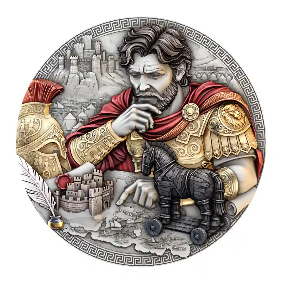 odysseus-rev 2026 Niue 2 Ounce Odysseus High Relief Color Antique Finish Silver Coin