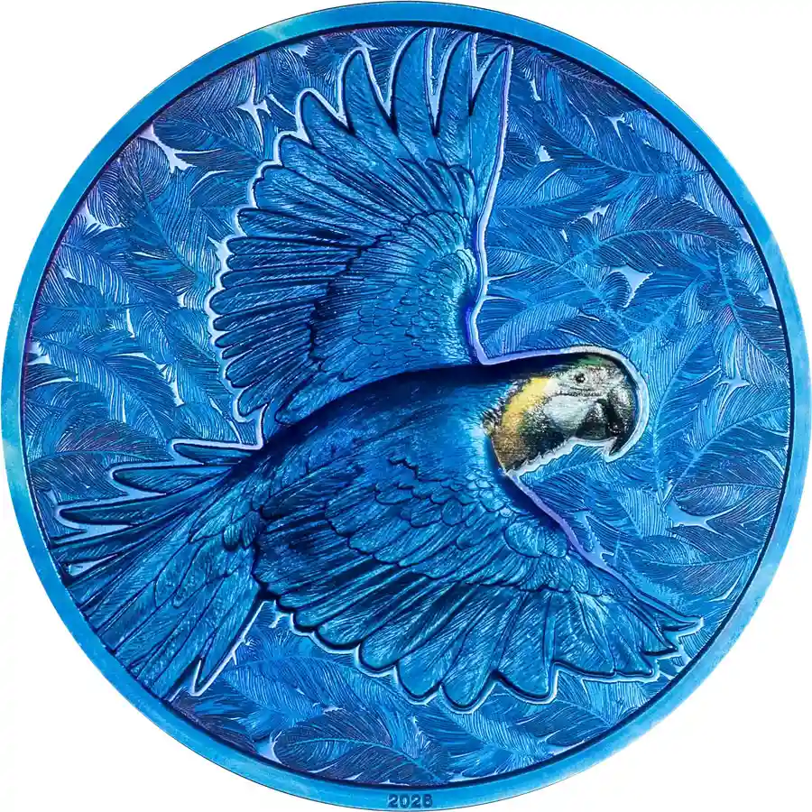parrot-rev 2026 Cook Islands 1 Ounce Spectrum Parrot Prisma Color Silver Proof Coin
