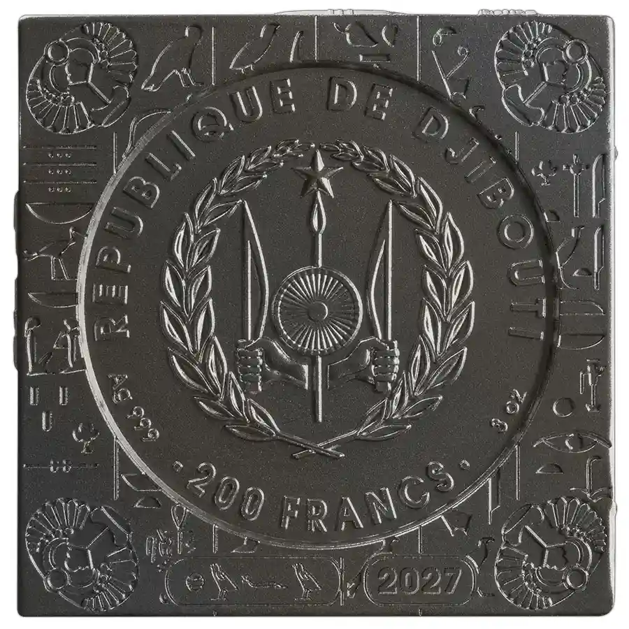 pyramid-3oz-obv 3 Ounce Pyramids of Giza Shape Minted Antiqued Finish Silver Coin