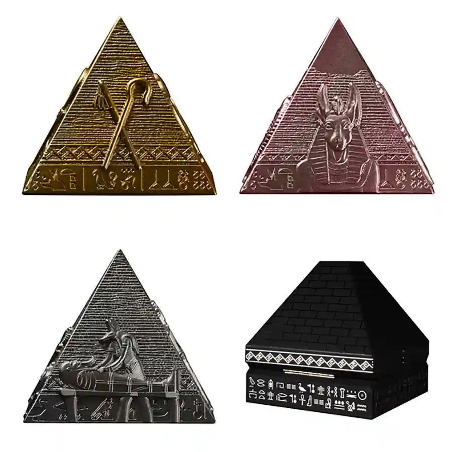 pyramid-set 2027 Djibouti 3-Coin Pyramids of Giza Shape Minted Silver Coin Collection