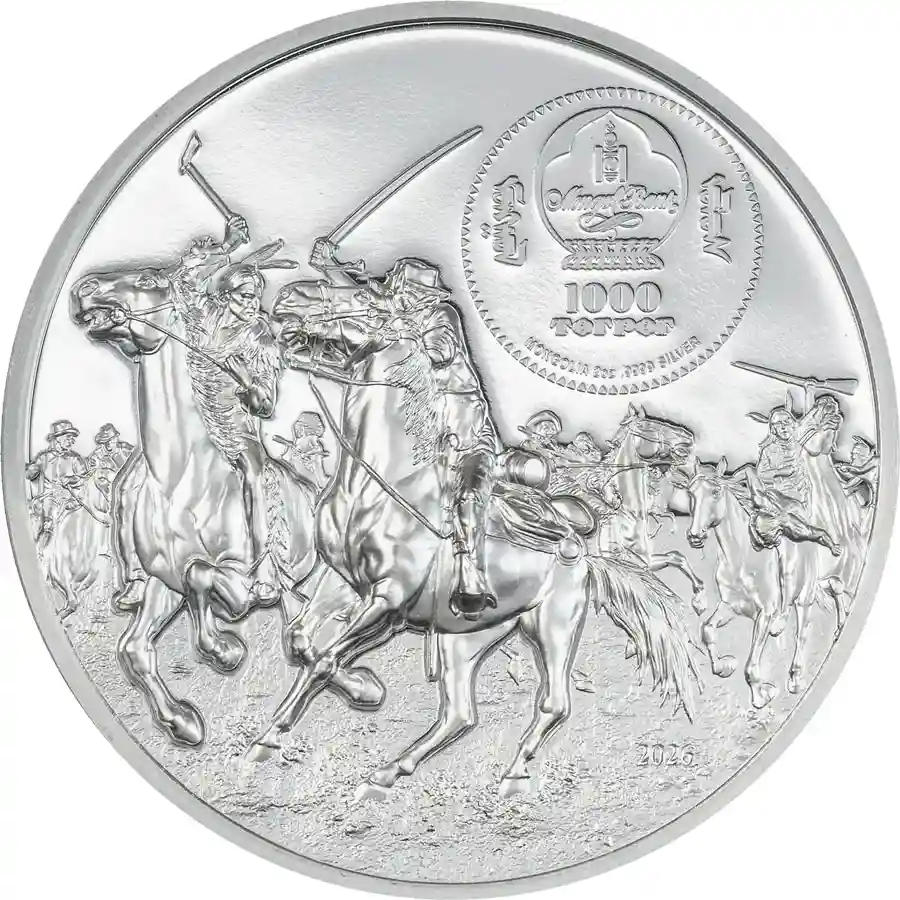 bighorn-obv 2026 Mongolia Custer vs. Sitting Bull Colored Silver Proof Coin