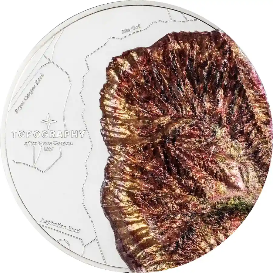 bryce-rev 2026 Cook Islands 5 Ounce Topography Bryce Canyon Ultra High Relief Silver Coin