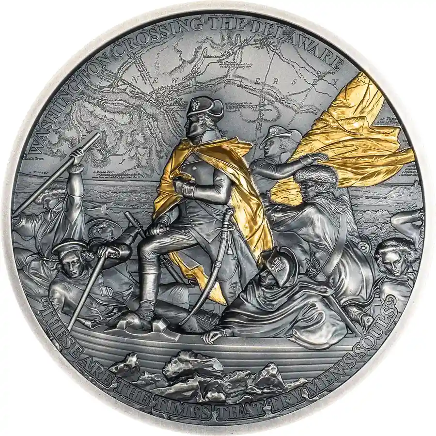 delaware-rev 2026 Cook Islands 2 Ounce Crossing the Delaware 24K Gilded Silver Coin