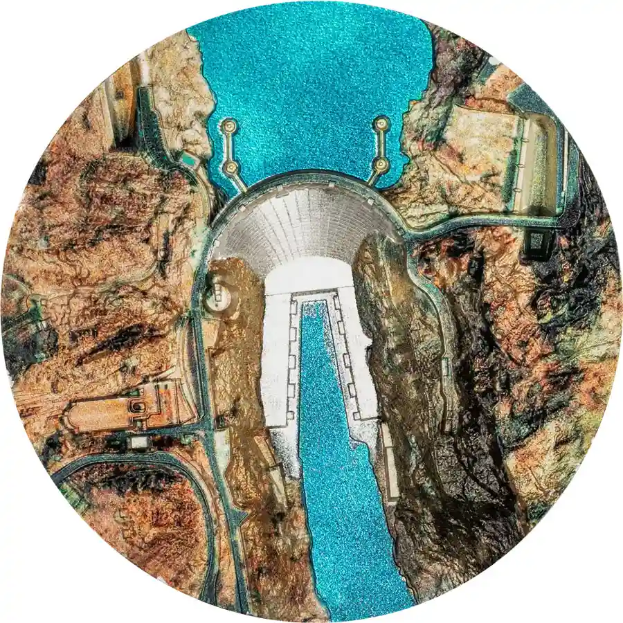 hoover-rev 2026 Cook Islands 2 Ounce Hoover Dam Ultra High Relief Silver Proof Coin