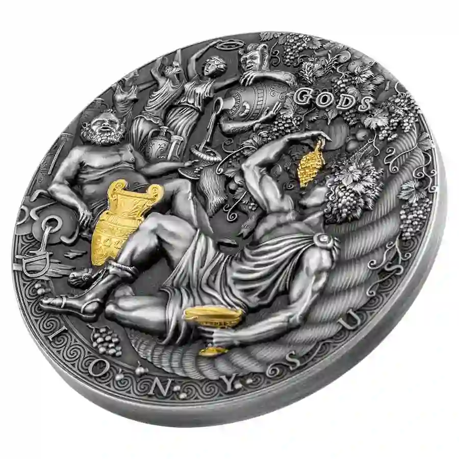 2022 Niue 2 Ounce Gods Dionysus Ultra High Relief Gilded Silver Coin