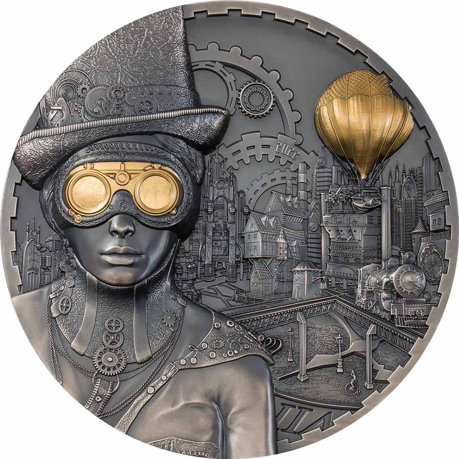 2022 Cook Islands 1 Kilogram Steampunk Ultra High Relief Gilded Antique Finish Silver Coin 2022 Cook Islands 1 Kilogram Steampunk Ultra High Relief Gilded Antique Finish Silver Coin
