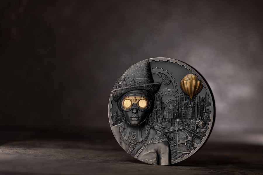 2022 Steampunk Ultra High Relief Gilded Antique Finish Silver Coin 2022 Steampunk Ultra High Relief Gilded Antique Finish Silver Coin