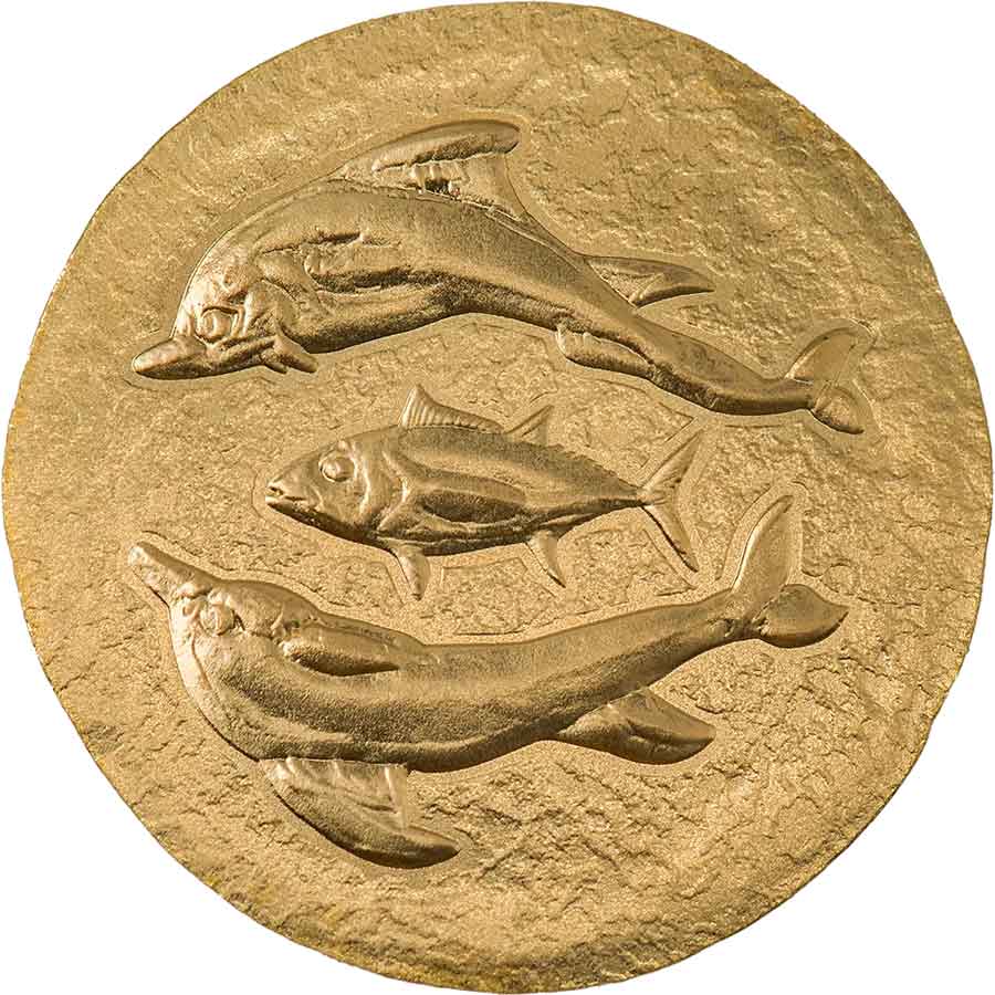 29997_Dolphins-and-Tuna---Cyzicus_r 2022 Cook Islands 1/2 Gram Ancient Greece Dolphin & Tuna Silk Finish Gold Coin