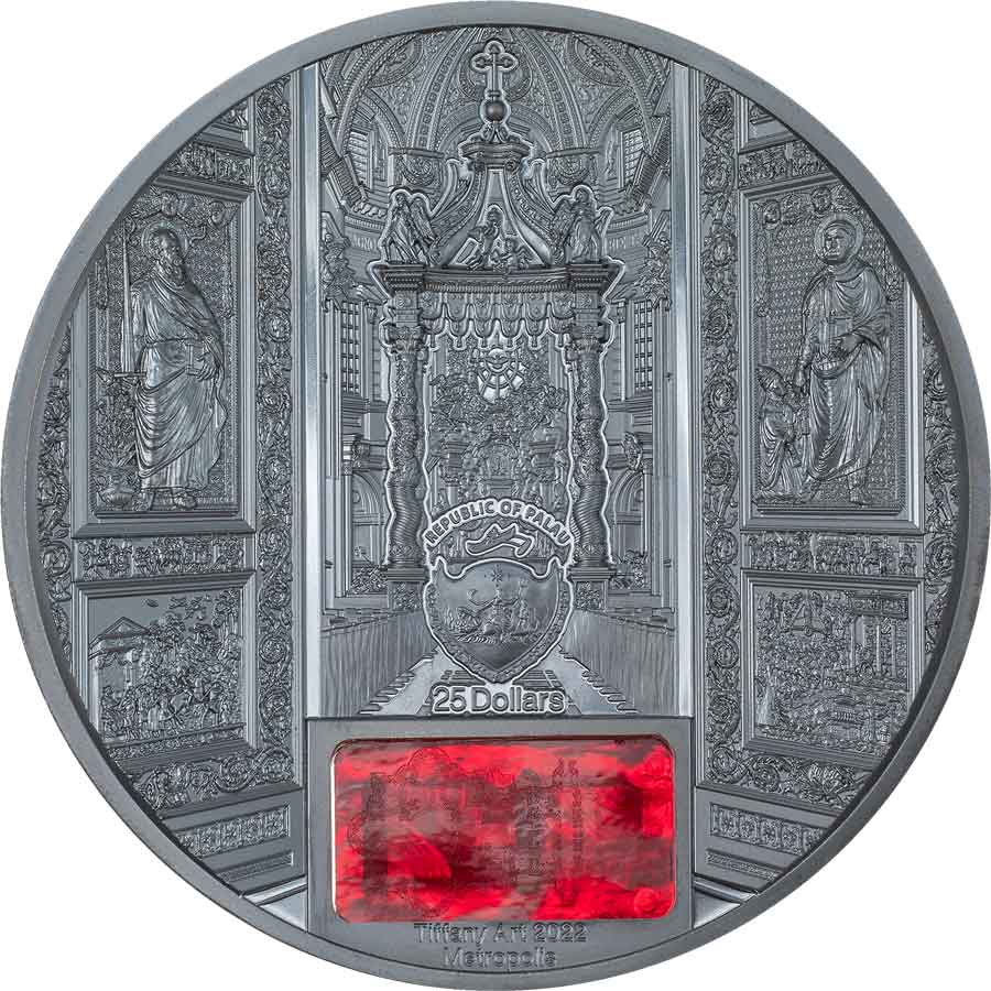 30065_Tiffany-Art-2022---Roma-Black-Proof_o 2022 Palau 5 oz Tiffany Art Metropolis San Pietro Black Proof Silver Coin