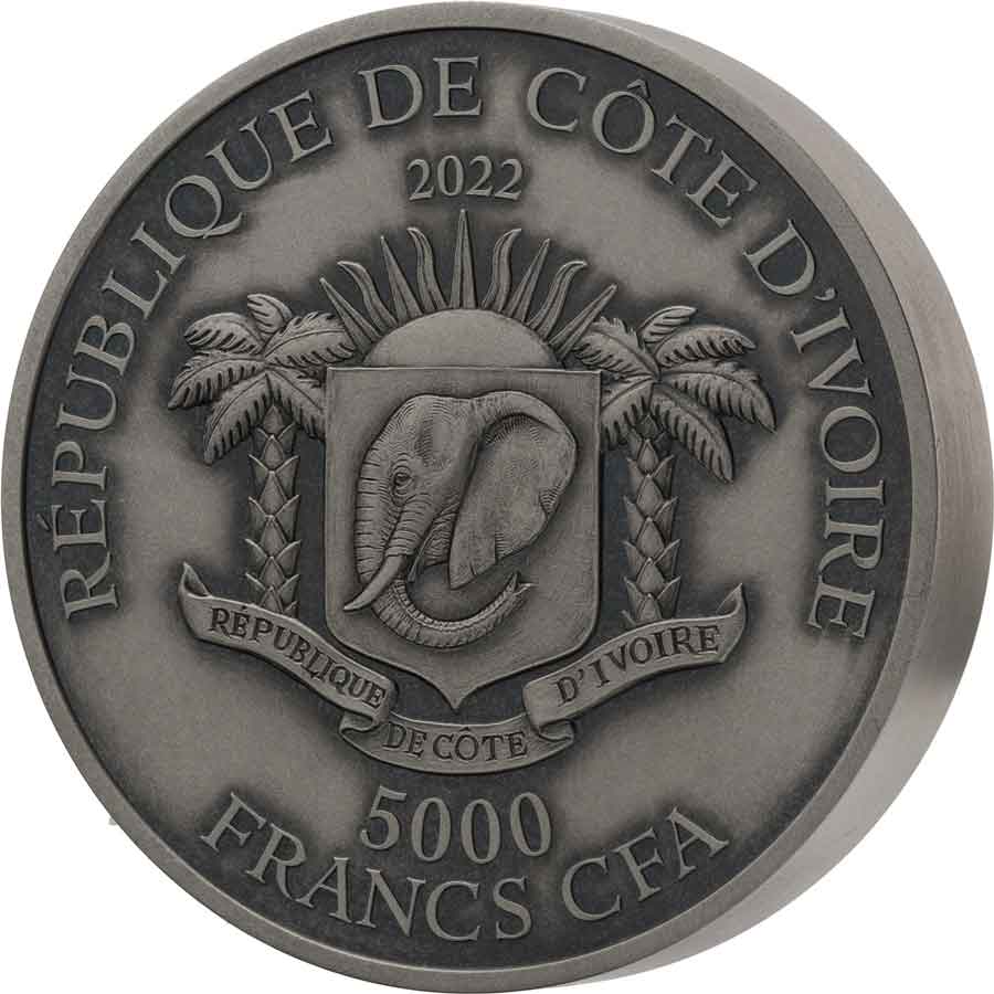 Completer-Obv 2022 Ivory Coast 5 oz African Big 5 Completer High Relief Silver Coin