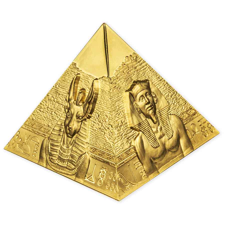 Gold-Pyramid 2023 Samoa 5 Ounce Pyramid of Giza 3D Minted Antiqued Gold Coin