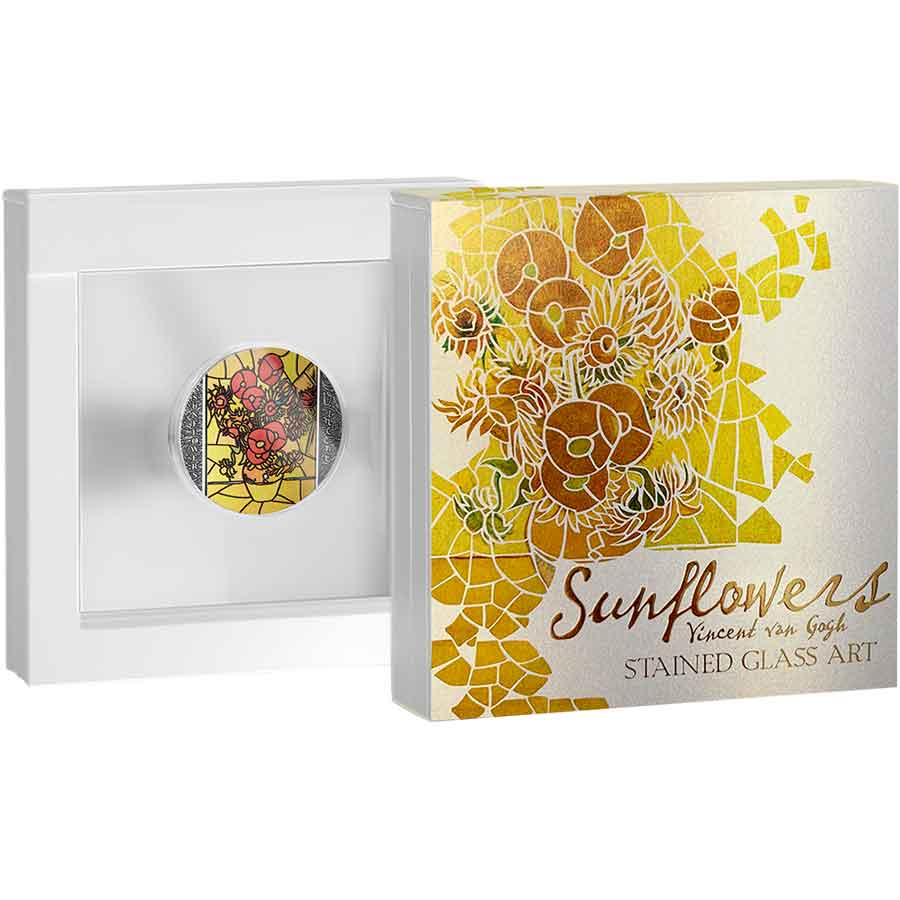 Sunflowers_box_1000х1000 Van Gogh Sunflowers Stained Glass Art Silver Coin