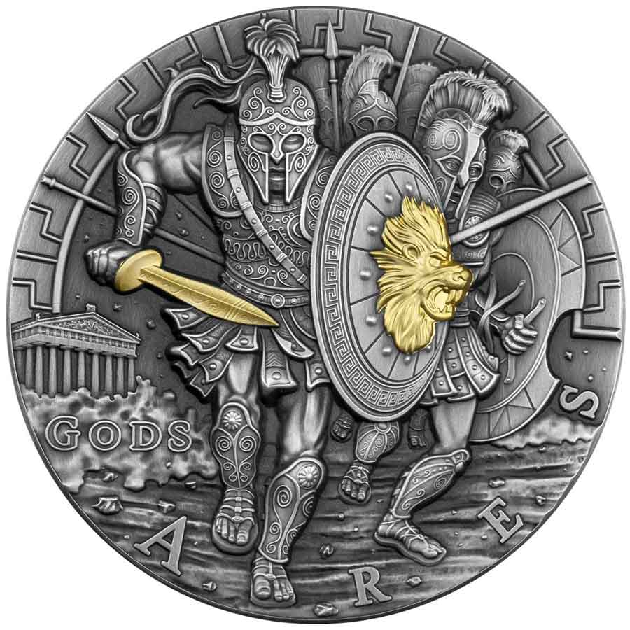 2022-NRT-Gods-1kg-Ares-REV 2022 Niue 1 Kilogram God of War Ares Ultra High Relief Gilded Silver Coin