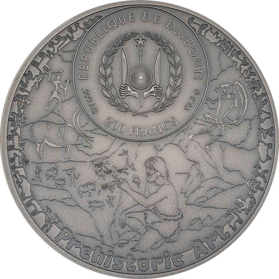DJ2301_Prehistoric-Art---Abourma-Rock-Art-Site_o 2023 Djibouti 3 oz Abourma Rock Art High Relief Silver Coin